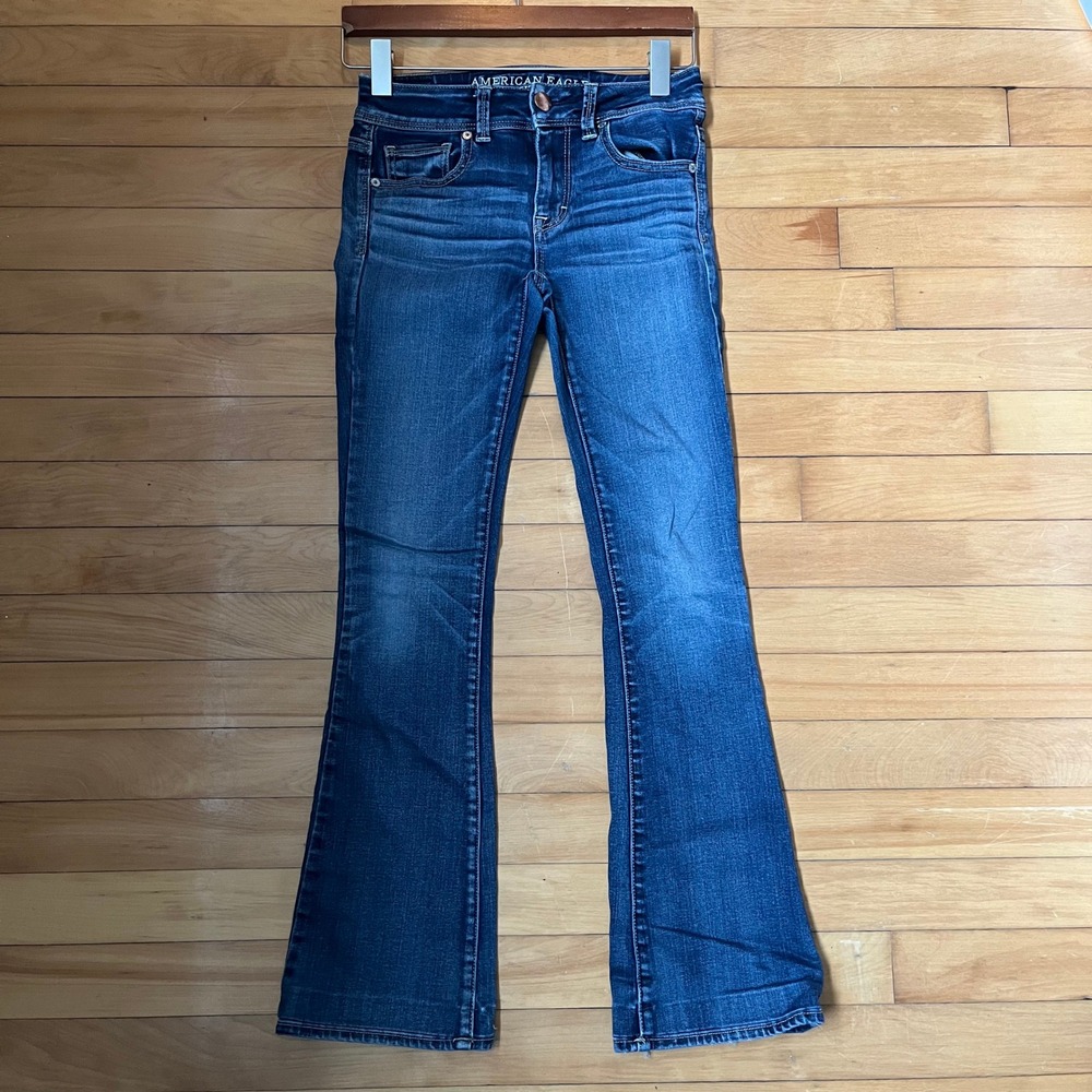 American Eagle Kick Boot size 0 Jeans  Whiskered Denim Mid Rise Slim 26x30